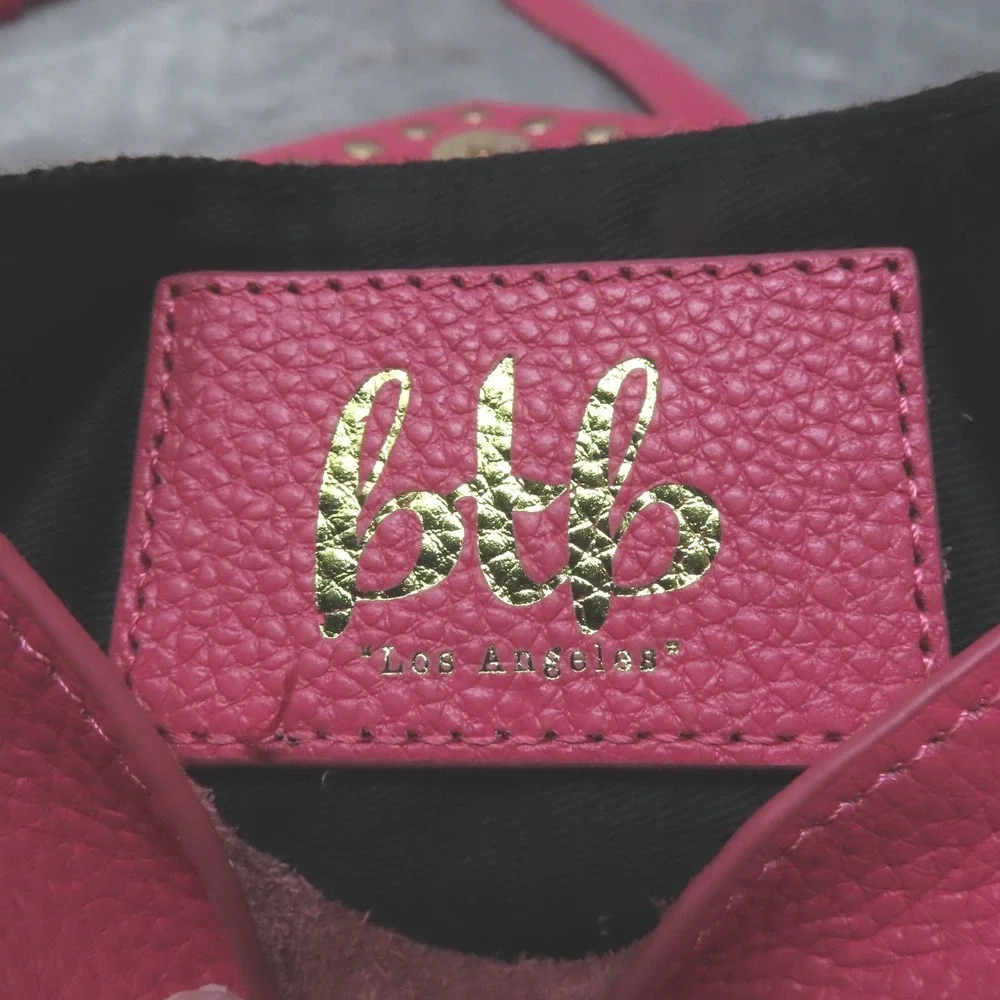 BTB Los Angeles Hot Pink Rocker Biker Styling Leather Gold Studded Crossbody Bag